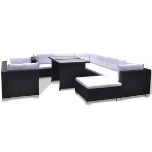 vidaXL 10 Piece Garden Lounge Set with Cushions Poly Rattan Black