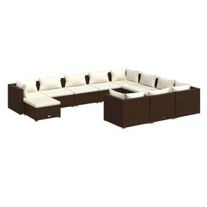 vidaXL 11 Piece Garden Lounge Set with Cushions Poly Rattan Brown