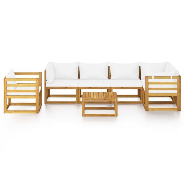 vidaXL 7 Piece Garden Lounge Set with Cushion Cream Solid Acacia Wood
