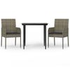vidaXL 3 Piece Garden Dining Set with Cushions Black and Grey Poly Rattan