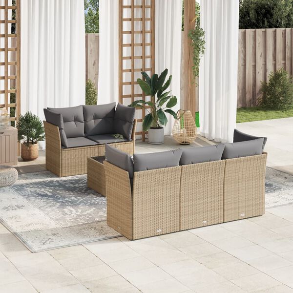 vidaXL 6 Piece Garden Sofa Set with Cushions Beige Poly Rattan