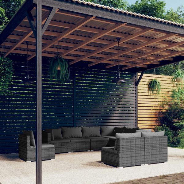 vidaXL 9 Piece Garden Lounge Set with Cushions Poly Rattan Grey