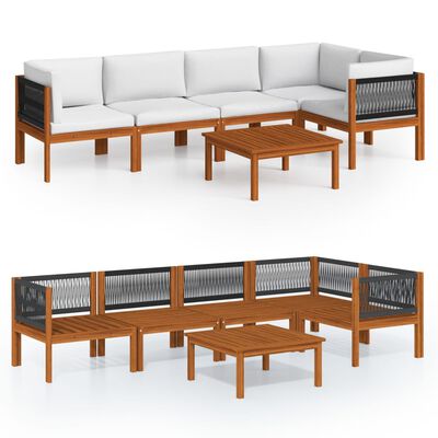 vidaXL 6 Piece Garden Lounge Set with Cushions Cream Solid Acacia Wood