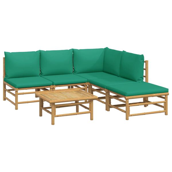 vidaXL 6 Piece Garden Lounge Set with Green Cushions Bamboo
