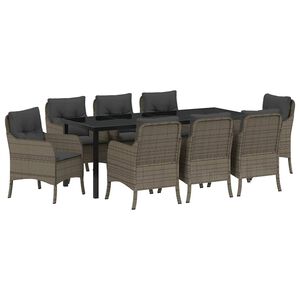 vidaXL Garden Dining Set with Cushion 9 pcs Grey Poly Rattan