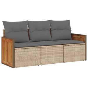 vidaXL 3 Piece Garden Sofa Set with Cushions Beige Poly Rattan