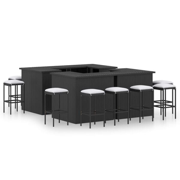 vidaXL 16 Piece Garden Bar Set with Cushions Poly Rattan Black