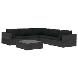 vidaXL 6 Piece Garden Lounge Set with Cushions Poly Rattan Black