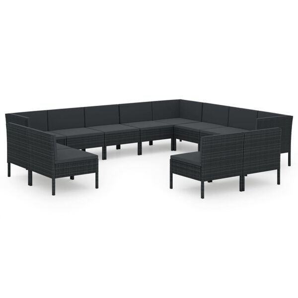 vidaXL 12 Piece Garden Lounge Set with Cushions Poly Rattan Black