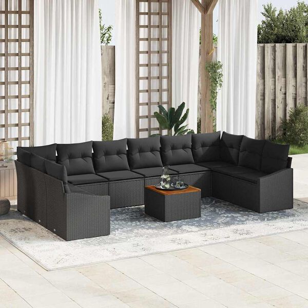 vidaXL Garden Sofa Set with Cushion 11 pcs Black Poly Rattan