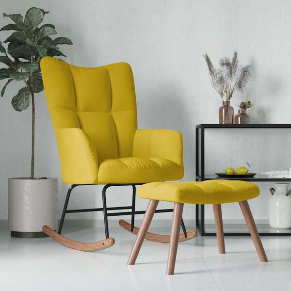 vidaXL Rocking Chair with a Stool Mustard Yellow Velvet