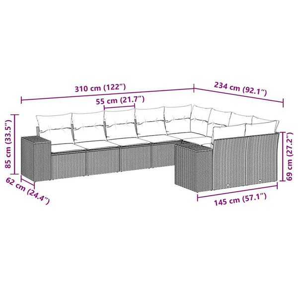 vidaXL 9 Piece Garden Sofa Set with Cushions Black Poly Rattan