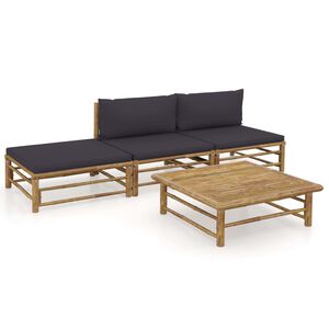 vidaXL 4 Piece Garden Lounge Set with Dark Grey Cushions Bamboo