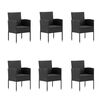 vidaXL 7 Piece Garden Dining Set with Cushions Black Poly Rattan