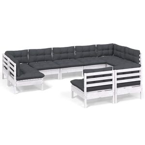 vidaXL 9 Piece Garden Lounge Set with Cushions White Solid Pinewood