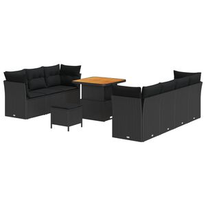 vidaXL Garden Sofa Set with Cushion with Storage Manual 10 pcs Black