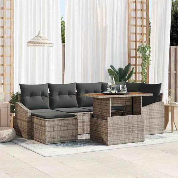 vidaXL Garden Sofa Set with Storage 7 pcs Grey Poly rattan