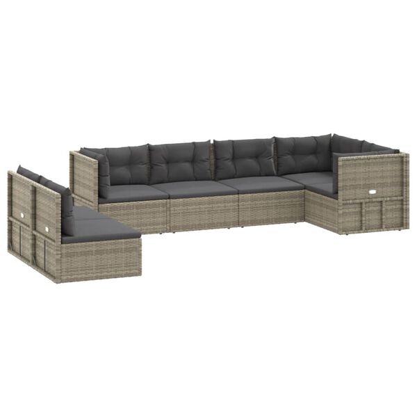 vidaXL 7 Piece Garden Lounge Set with Cushions Grey Poly Rattan