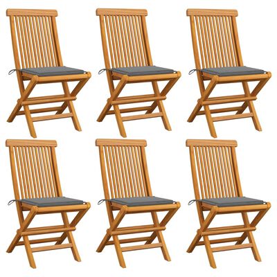 vidaXL Garden Chairs with Grey Cushions 6 pcs Solid Teak Wood