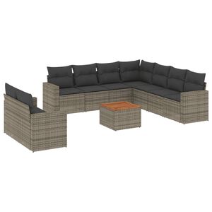 vidaXL 10 Piece Garden Sofa Set with Cushions Grey Poly Rattan