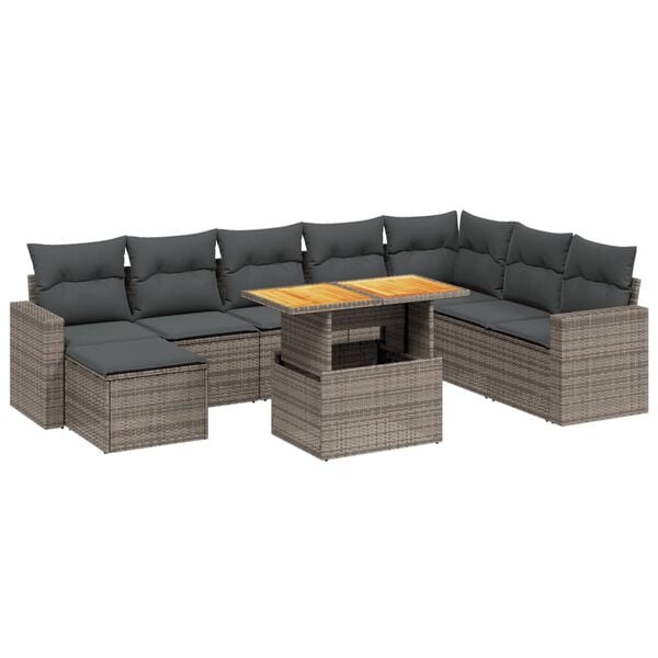 vidaXL 9 Piece Garden Sofa Set with Cushions Grey Poly Rattan