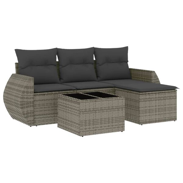 vidaXL 5 Piece Garden Sofa Set with Cushions Grey Poly Rattan