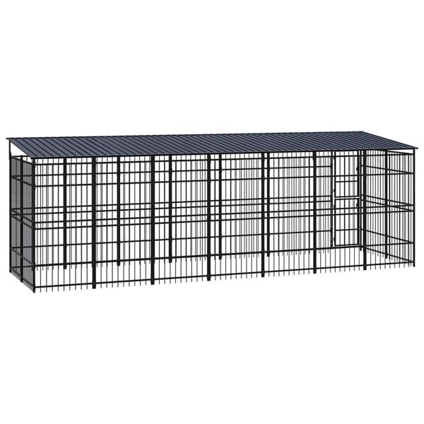 vidaXL Outdoor Dog Kennel with Roof Steel 12.9 m&sup2;