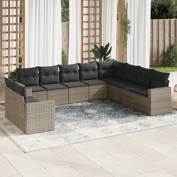vidaXL 10 Piece Garden Sofa Set with Cushions Grey Poly Rattan