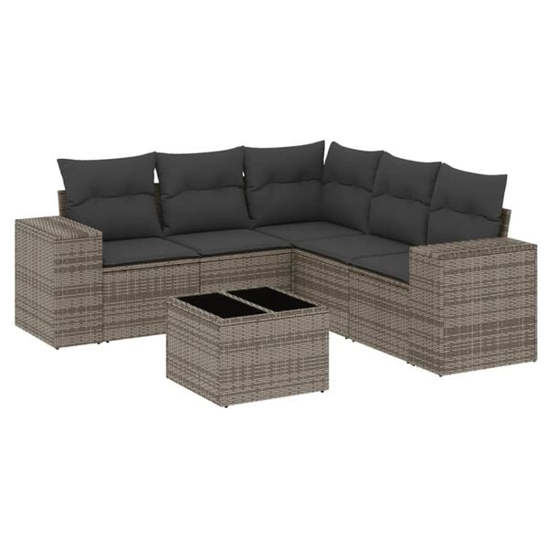 vidaXL 6 Piece Garden Sofa Set with Cushions Grey Poly Rattan