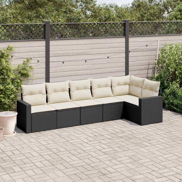 vidaXL 6 Piece Garden Sofa Set with Cushions Black Poly Rattan