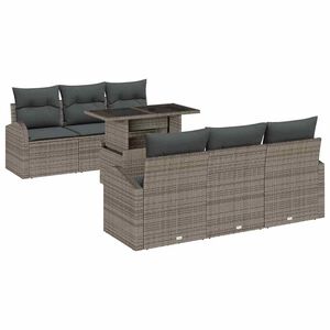 vidaXL Garden Sofa Set with Cushion Manual 7 pcs Grey Poly Rattan