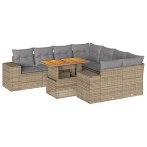 vidaXL 9 Piece Garden Sofa Set with Cushions Beige Poly Rattan