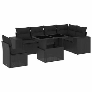 vidaXL 7 Piece Garden Sofa Set with Cushions Black Poly Rattan