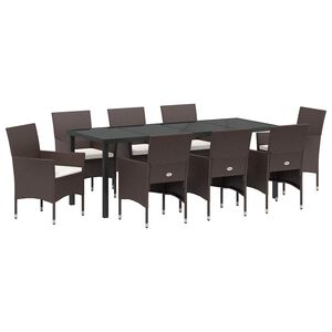 vidaXL Garden Dining Set with Cushion 9 pcs Brown Poly Rattan