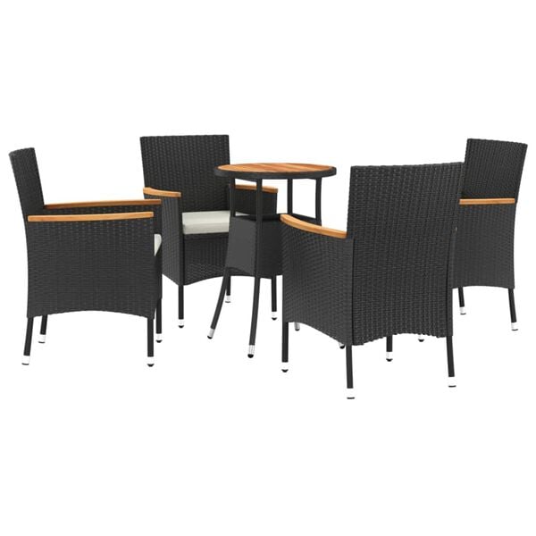 vidaXL 5 Piece Garden Bistro Set with Cushions Black Poly Rattan