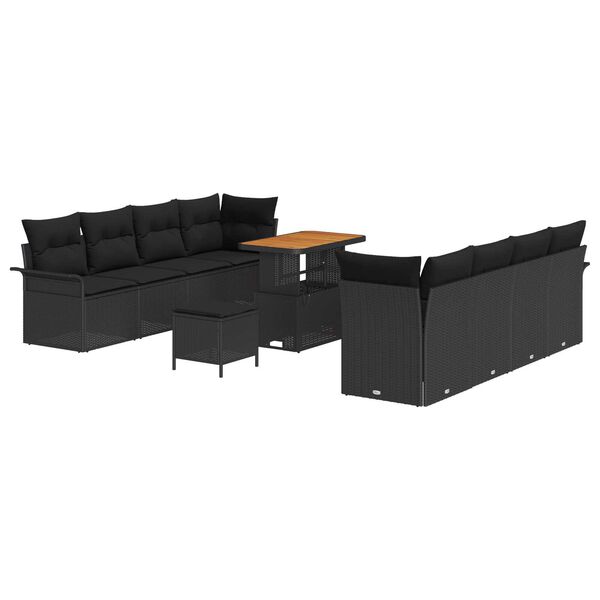 vidaXL Garden Sofa Set with Cushion 11 pcs Black Poly Rattan
