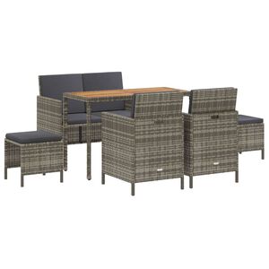 vidaXL 6 Piece Garden Dining Set with Cushions Grey Poly Rattan