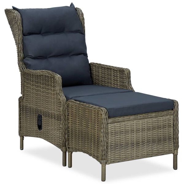 vidaXL Reclining Garden Chair with Footstool Poly Rattan Brown