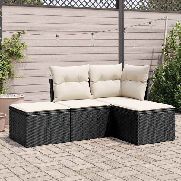 vidaXL 4 Piece Garden Sofa Set with Cushions Black Poly Rattan