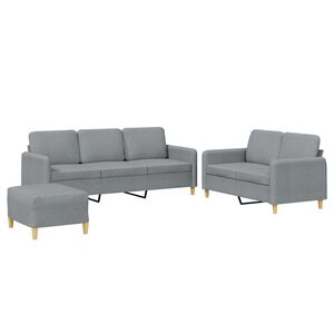 vidaXL 3 Piece Sofa Set with Cushions Light Grey Fabric