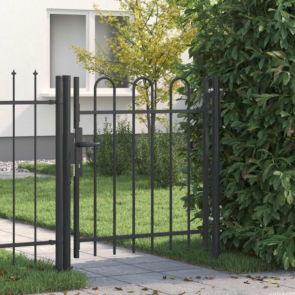 vidaXL Fence Gate Boxtel Single Door with Arched Top Steel 1x1 m Black