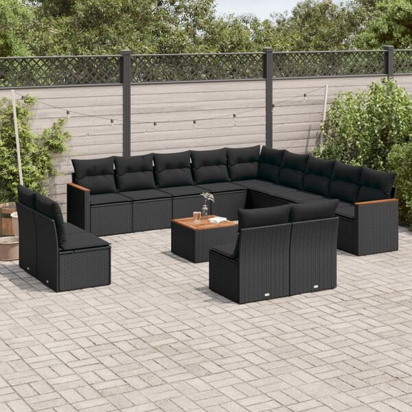 vidaXL 14 Piece Garden Sofa Set with Cushions Black Poly Rattan