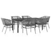 vidaXL 7 Piece Garden Dining Set with Cushions Grey Poly Rattan Glass