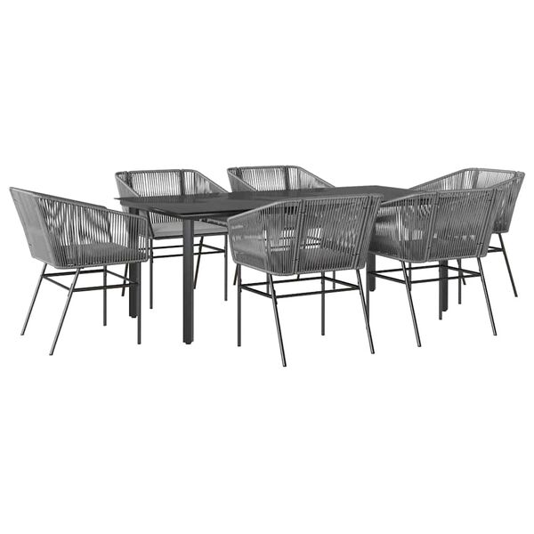 vidaXL 7 Piece Garden Dining Set with Cushions Grey Poly Rattan Glass