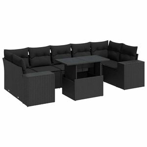 vidaXL 8 Piece Garden Sofa Set with Cushions Black Poly Rattan