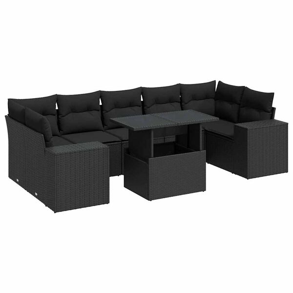 vidaXL 8 Piece Garden Sofa Set with Cushions Black Poly Rattan