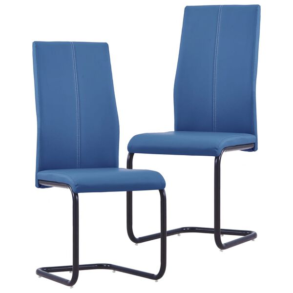 vidaXL Cantilever Dining Chairs 2 pcs Blue Faux Leather