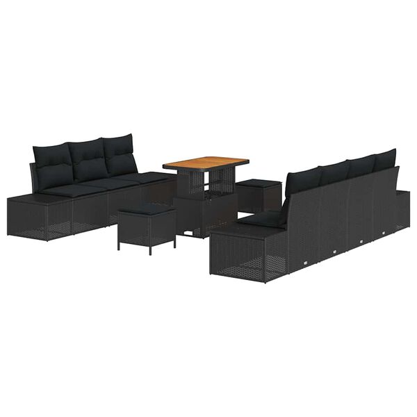vidaXL Garden Sofa Set with Cushion 10 pcs Black Poly rattan