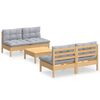 vidaXL 5 Piece Garden Lounge Set with Grey Cushions Pinewood