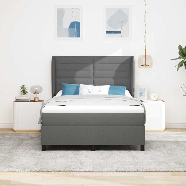 vidaXL Box Spring Bed Dark Grey and White 137 x 190 cm Fabric